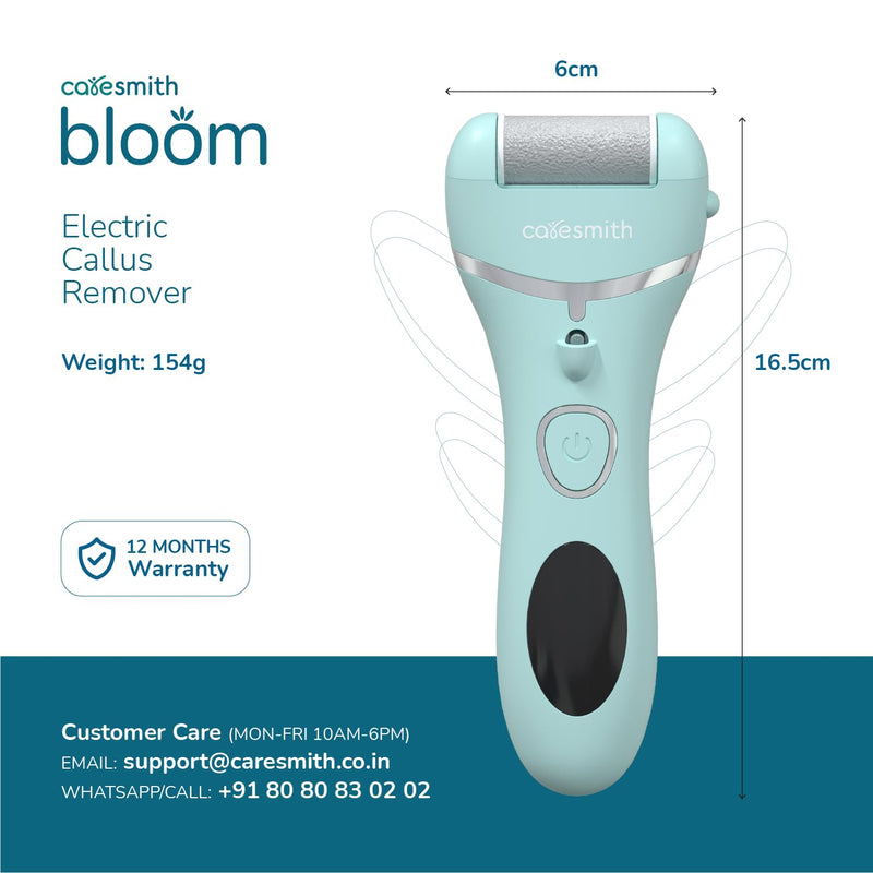 Caresmith Bloom Rechargeable Callus Remover for Feet | Foot scrubber for dead skin | 3 Roller Heads for Dead Skin Removal | Pedicure Machine