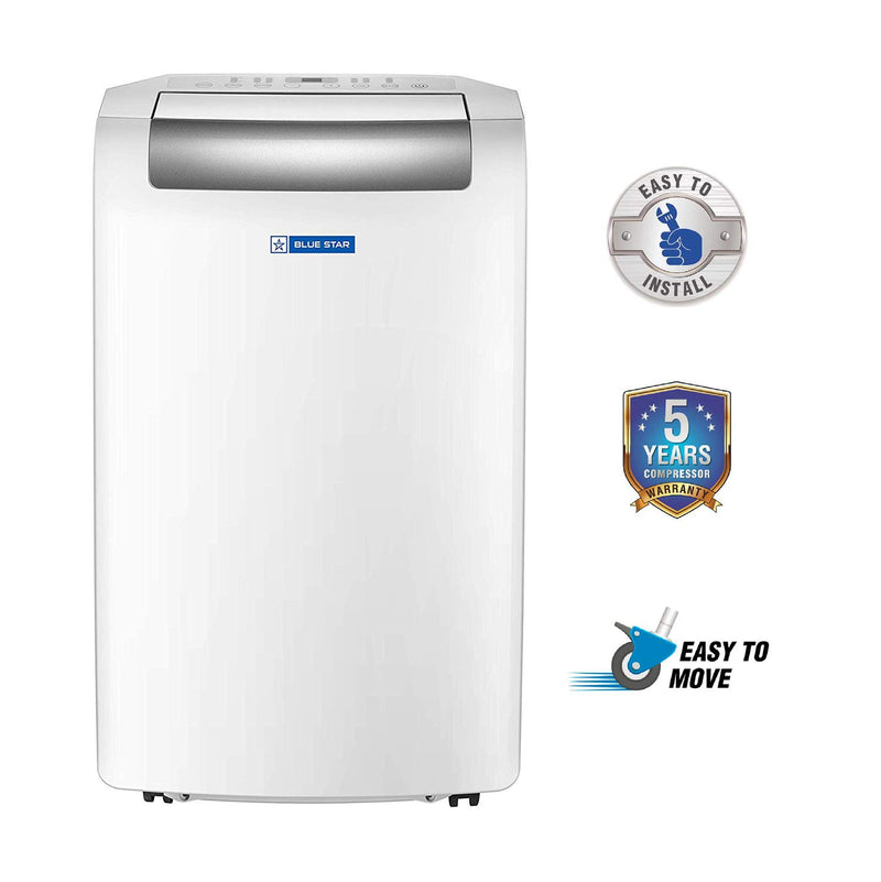 Blue Star 1 Ton Fixed Speed Portable AC (Copper, Anti Bacterial Silver Coating, Self Diagnosis, Comfort Sleep Modes-Auto/Cool/Fan/Dry, Auto Mode, Remote Control Operations, Gold Fins, PC12DB, White)