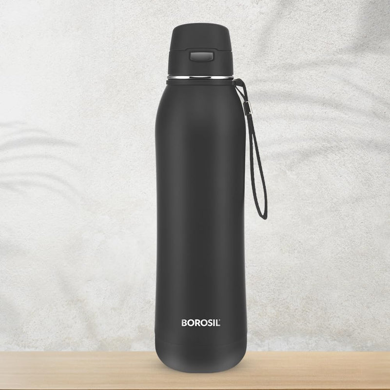 Borosil Rivera Insulated Water Bottle, Stainless Steel Bottle with Double Wall Vacuum Insulation, 6 Hours Hot & Cold, for Everyday Use, 600 ml