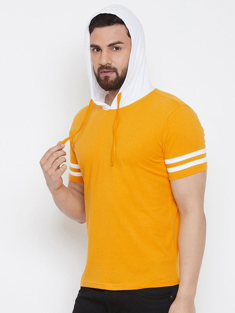 Gritstones Cotton Blend Solid Half Sleeve  Hooded Neck  Mens T-Shirt