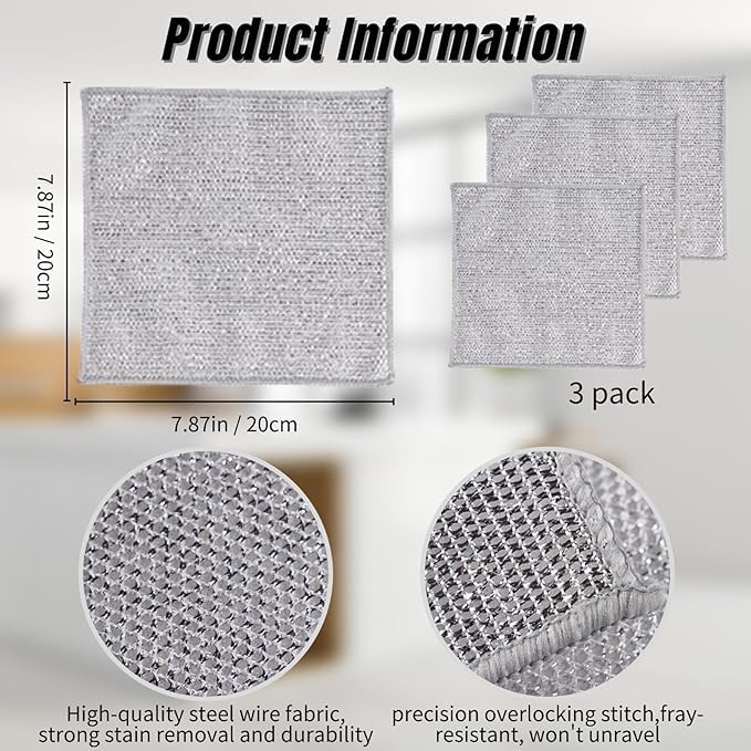 Shop Home Essentials Double-Sided Multipurpose Microfiber Cloths, Stainless Steel Scrubber, Non-Scratch Wire Dishcloth, Durable Kitchen Scrub Cloth (Pack of 5)