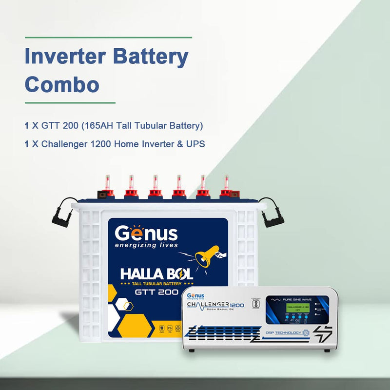 Genus Inverter with Battery - Challenger 1200 + 165Ah GTT200 72 Month - Pure Sine Wave Technology That is Best for Home & Office Appliances Safety - Has Unique Battery Revival Mode