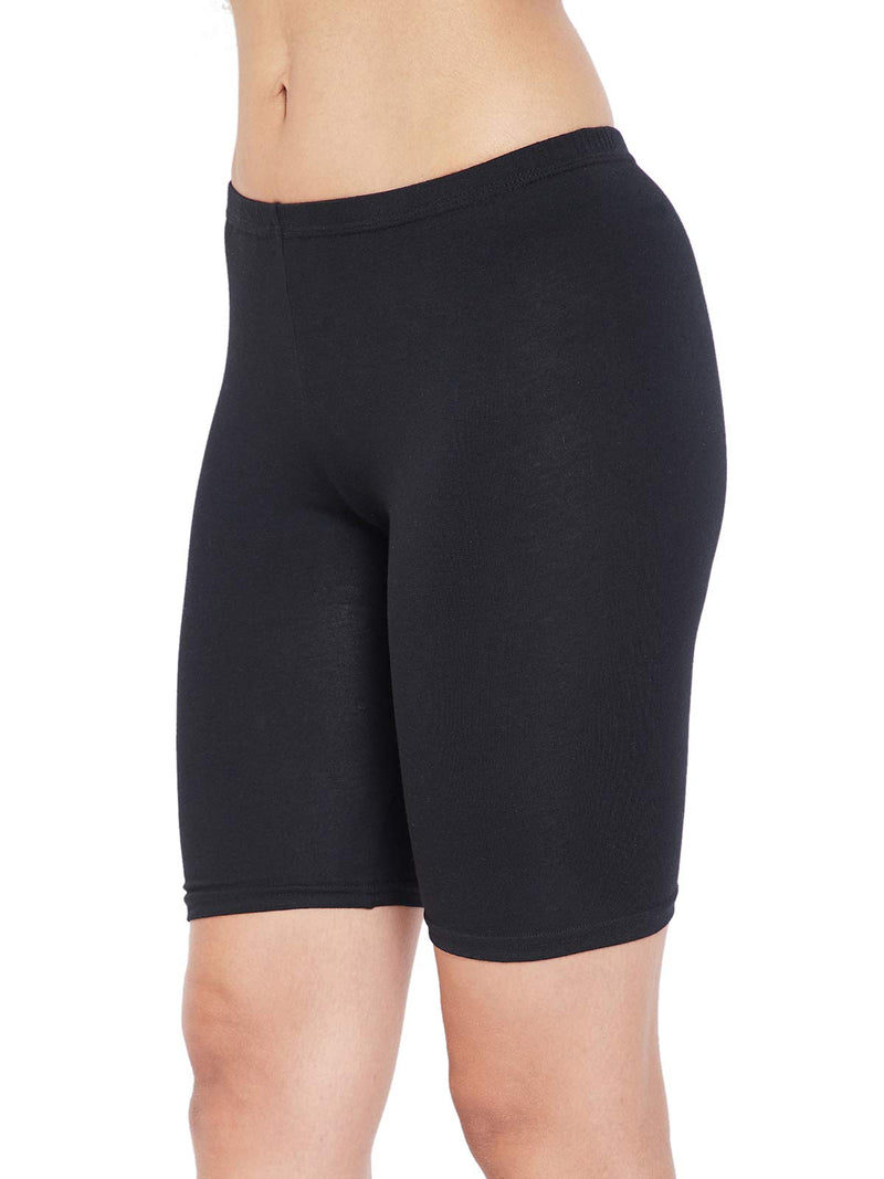 Clovia Women's Cotton Mid Waist Cycling Shorts with Inner Elastic (PN3352P13_Black_XL)