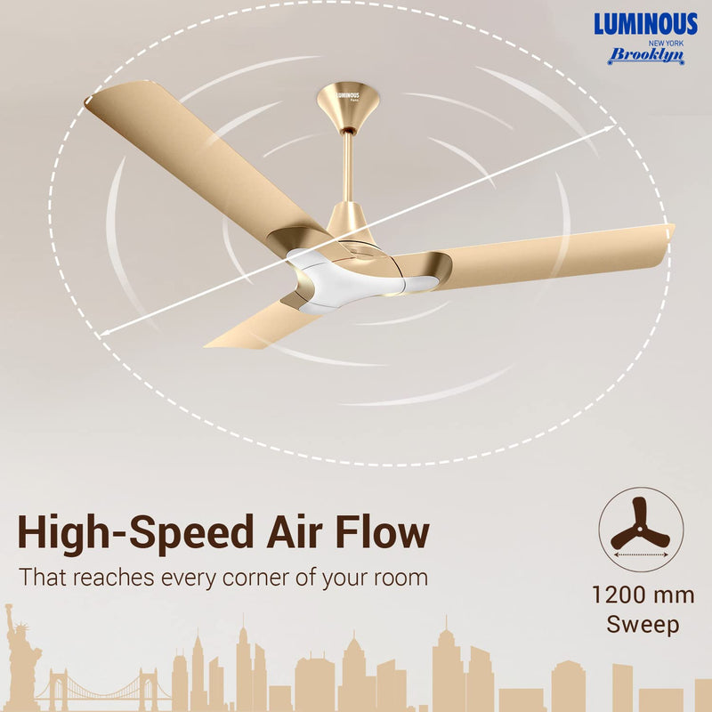 Luminous New York Brooklyn 1200MM Star-rated BEE Certified Energy Efficient 56-Watt High Speed Ceiling Fan (Champagne Gold)