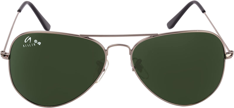 AISLIN® Toughened Glass Aviator Unisex Sunglasses - (Dark Green G-15 Lens | Gun Metal Frame | Large Size | RB3026)