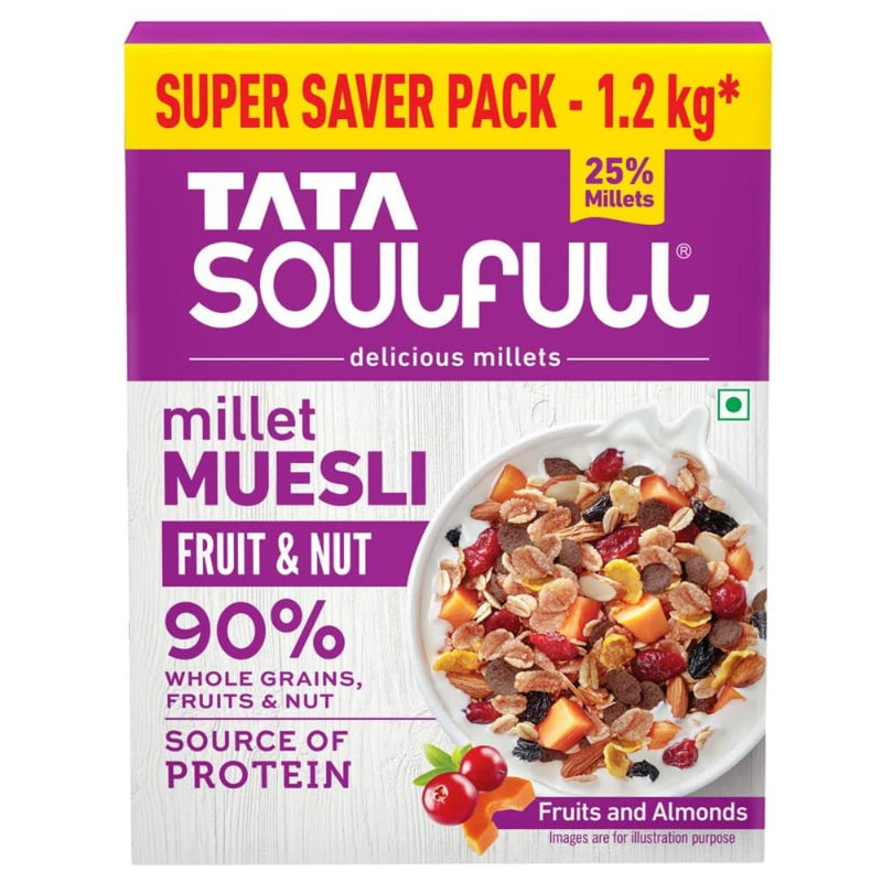 Tata Soulfull Fruit & Nut Millet Muesli, Contains Fruits & Almonds, 400g, Buy 2 Get 1