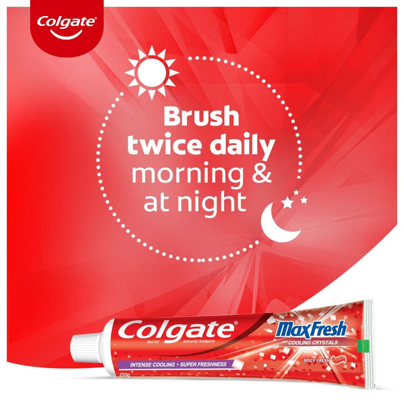 Colgate MaxFresh Toothpaste, Red Gel Paste with Menthol for Super Fresh Breath, 300g, 150g X 2 (Spicy Fresh)