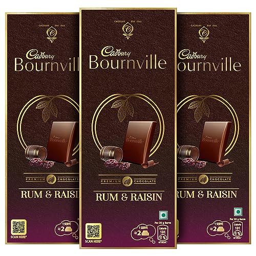 Cadbury Bournville Rum & Raisin Dark Chocolate Bar, 80 g (Pack of 3)