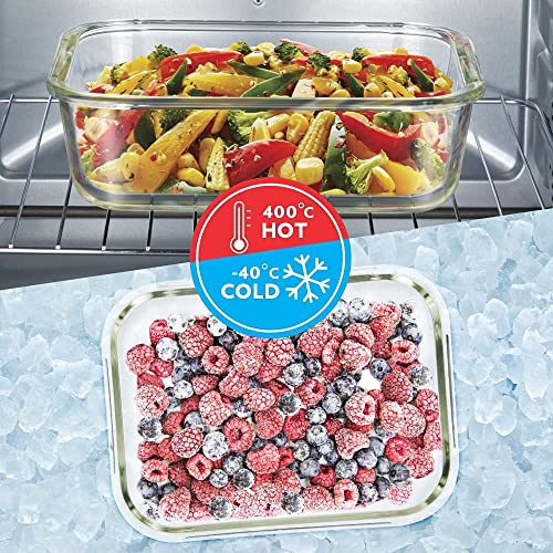 Borosil Klip N Store Glass Storage Container For Kitchen With Air-Tight Lid, Microwave & Oven Safe, Rectangular, 370 ml, Clear