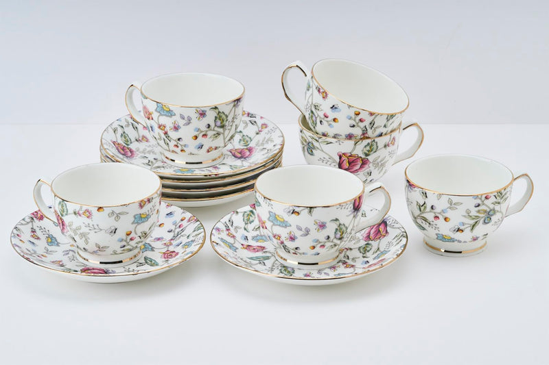 GOLDEN QUEEN'S Floral Cups & Saucer Set for Coffee/Tea/Hot Drinks - Set of 12 pcs (Pink Shrub)