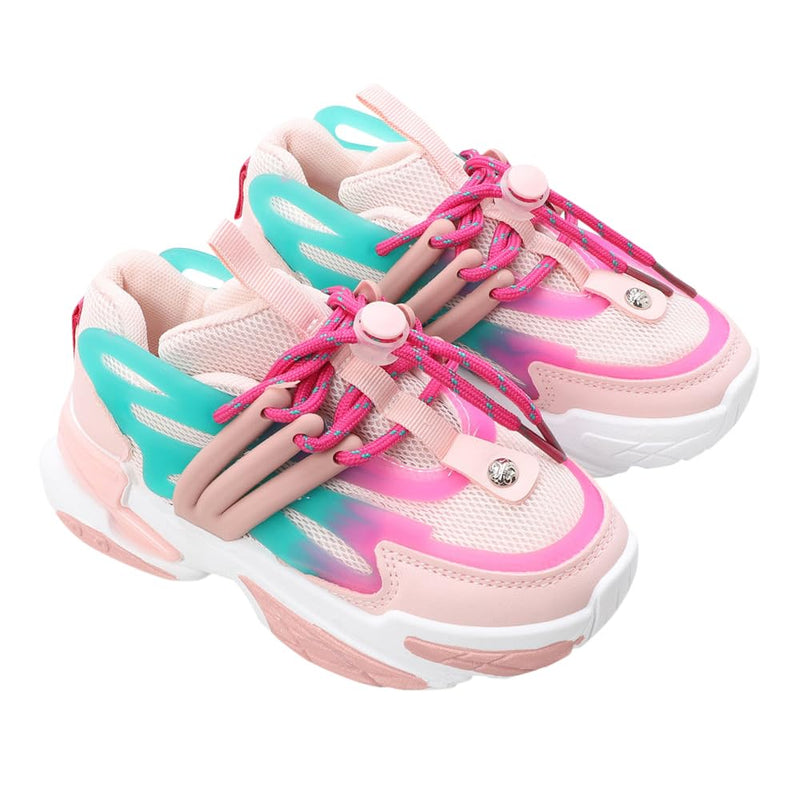 Hopscotch Girls Mesh Solid Applique Athletic Shoes in Pink Color, UK:3 (ZSX-4400100)