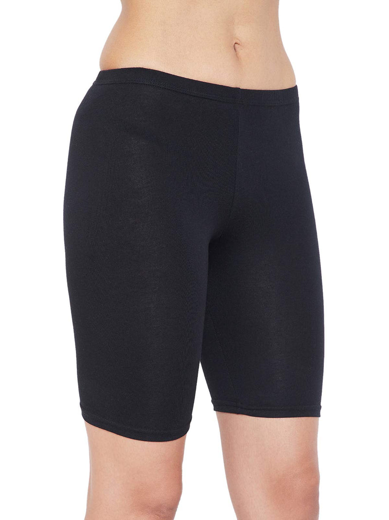 Clovia Women's Cotton Mid Waist Cycling Shorts with Inner Elastic (PN3352P13_Black_XL)