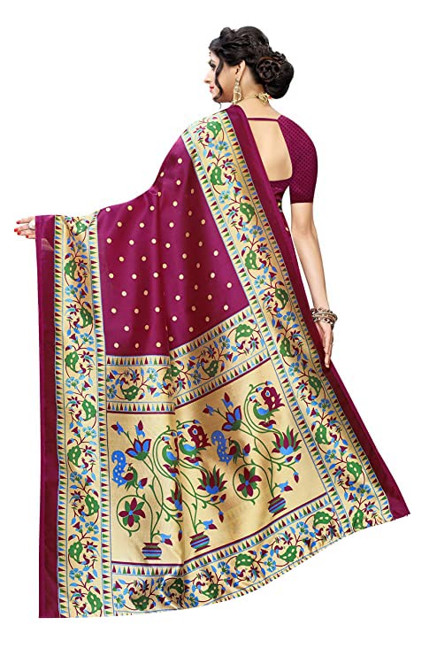 Yashika Women's Art Silk Saree With Attached Blouse (Sdpl-Matwali_Beige_Free Size_Pink)