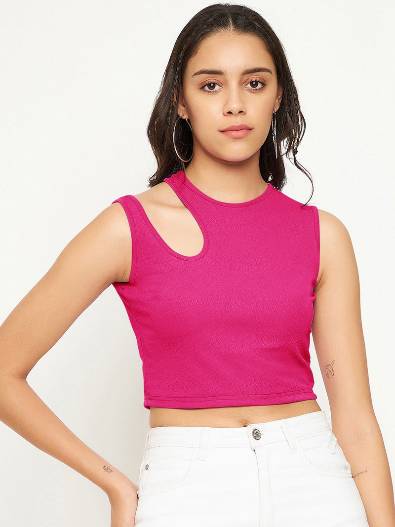 Uptownie Lite Stretchable Polyester Round Neck Sleeveless Cut-Out Crop Top