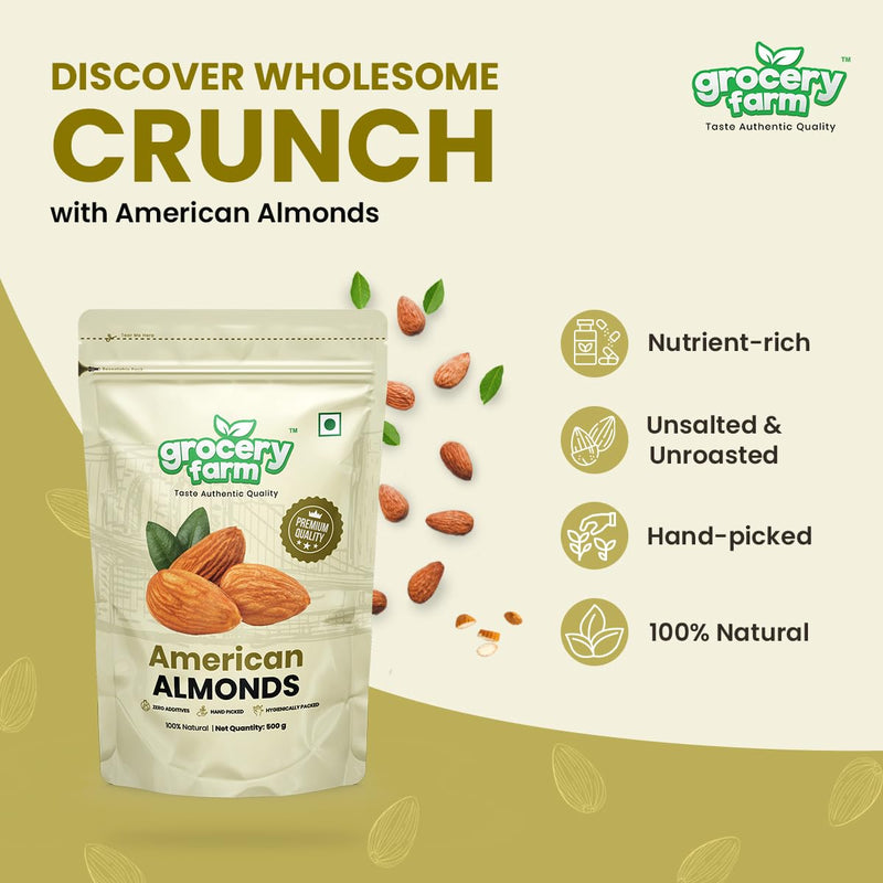 Grocery Farm American Almonds | Crunchy and Nutrient-rich Badam | A Powerhouse of Vitamin E, Magnesium & Calcium | Exquisite Taste and Authentic Quality | Pack of 5-2.5kg