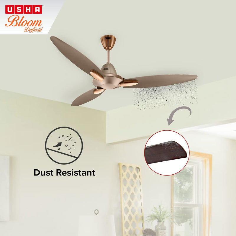 Usha Bloom Daffodil Goodbye Dust Ceiling Fan 1250mm, Sparkle Golden and Brown