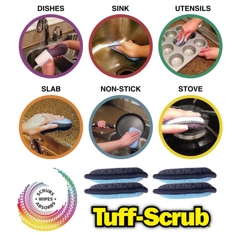 The Original Tuff-Scrub | Microfiber Multi Surface Scrub and Wipe Sponges | Durable and Reusable | Dual-Sided for Scouring, Scrubbing, Dishwashing and Easy Household Cleaning (Pack of 3, Nano Size)