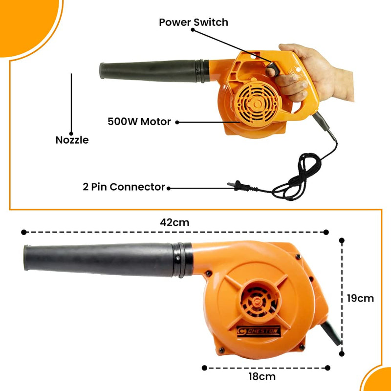 Cheston 600W Air Blower I Anti-Vibration I 13000 RPM 3.0m³/min Dust Cleaner I PC Computer, AC, Home & Outdoor Air Cleaner (Orange) I 6 Months Warranty