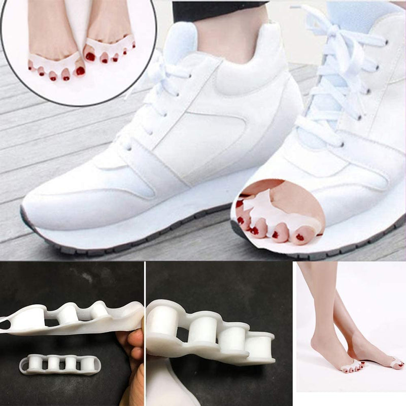 Silicone Gel Toe Separators, 5 Holes High Elastic Toe Straightener Hammer Hallux Valgus Corrector Pain Relief Toe Straightener Achilles Stretcher, Toe Separator Foot Care, Toe Spacers Bunion (White)