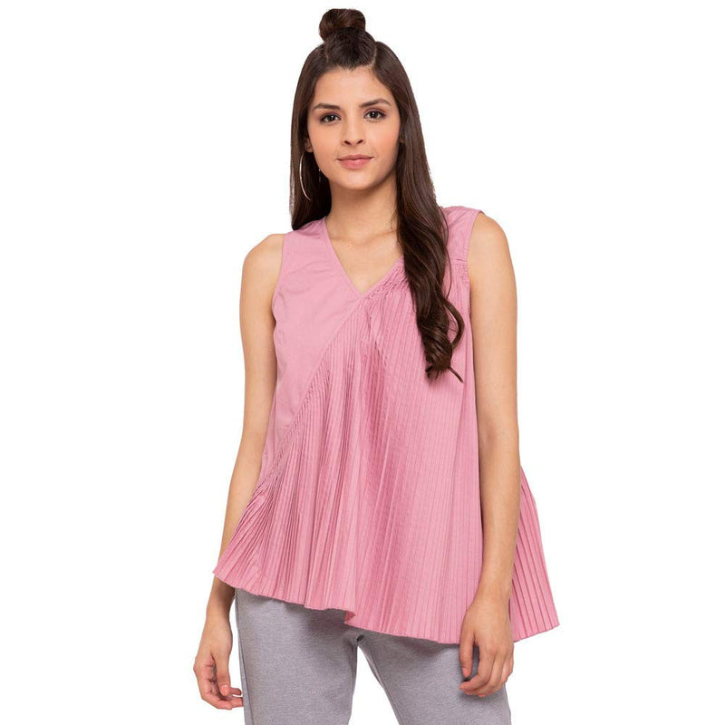 VERO MODA Womens V Neck Solid Pintuck Top (Baby Pink_X-Small)