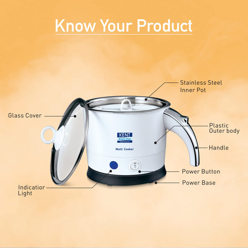 KENT Kettle Multicooker Cum Steamer 1.2 liters 800W| Boiling of Water, Tea ,Eggs , Instant Noodle Maker, Steaming idlis, Momos |Inner Stainless Steel without joint and welding & Cool Touch Outer Body