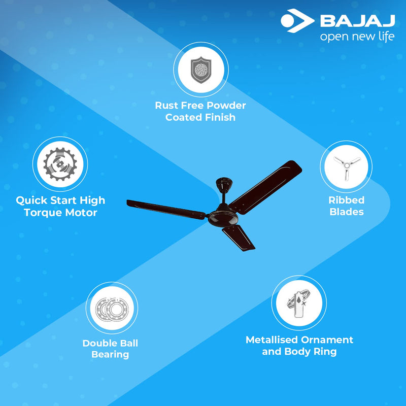 Bajaj Frore 1200 mm (48") Star Rated Ceiling Fans for Home |BEE Star Rated Energy Efficient Ceiling Fan |Rust Free Coating for Long Life |High Air Delivery |2-Yr Warranty Brown