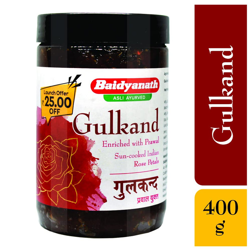 Baidyanath Gulkand Gummy Enriched with Prawal Sun-cooked Indian (Rose Petal Jam) - 400gram