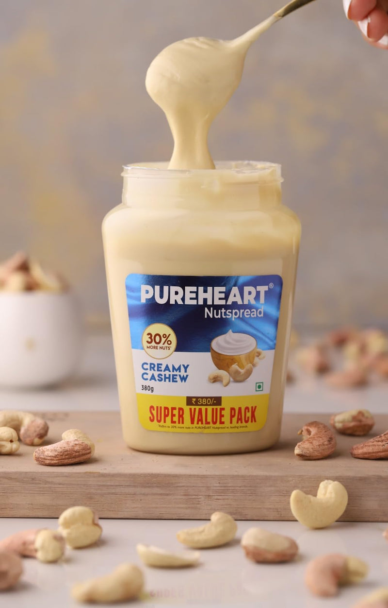 Pureheart Nut Spread Creamy Cashew - Nutty Spread for Breakfast, Delicious, Smooth & Creamy Snack (380 gm)