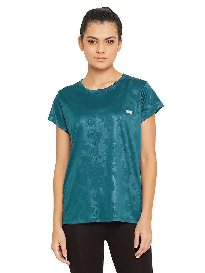 Clovia Women's Polyester Activewear Short Sleeve Sports T-Shirt (AT0124G08_Blue_M)