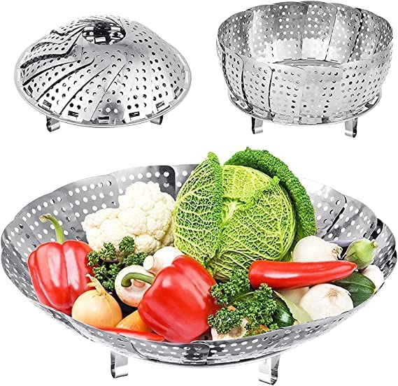 GaxQuly Stainless Steel Vegetable Fruit Steamer Punching Food Drain Bowl Basket Stainless Steel Steamer (Steamer Basket)