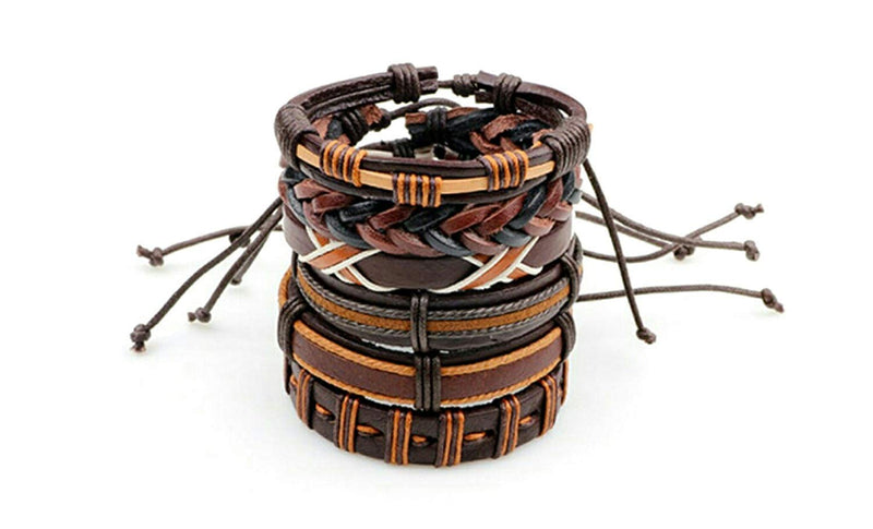 University Trendz 6 Pcs Brown Wrap Real Leather Bracelet for Boys Friendship Bracelets Skin Friendly (African)