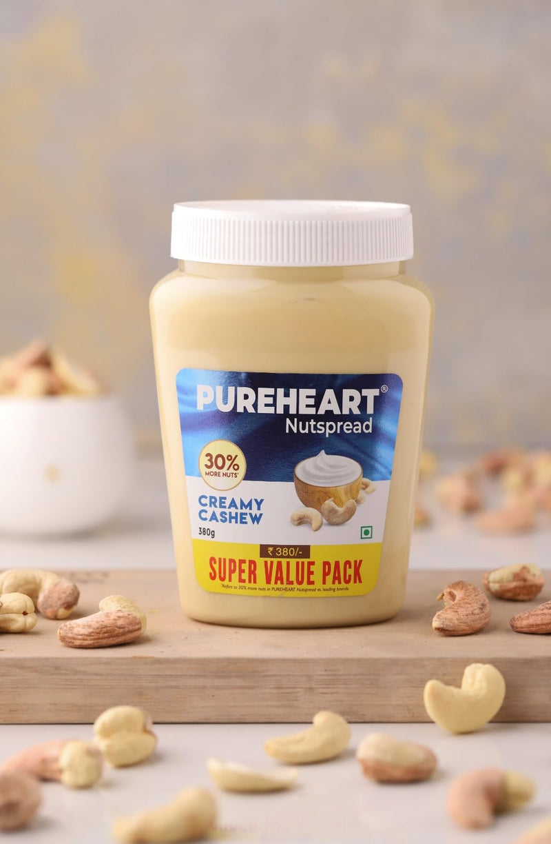 Pureheart Nut Spread Creamy Cashew - Nutty Spread for Breakfast, Delicious, Smooth & Creamy Snack (380 gm)