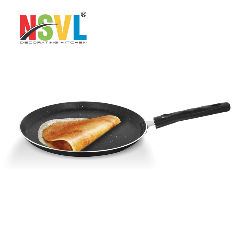 Nsvl Aluminium Non-Stick Dosa Tawa with Handle| Granite Finish | Pfoa Free | High Temperature Resistant Exterior Coating | 25 Cm | Black (DOSA TAWA Premium)