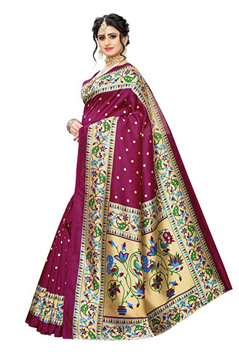 Yashika Women's Art Silk Saree With Attached Blouse (Sdpl-Matwali_Beige_Free Size_Pink)