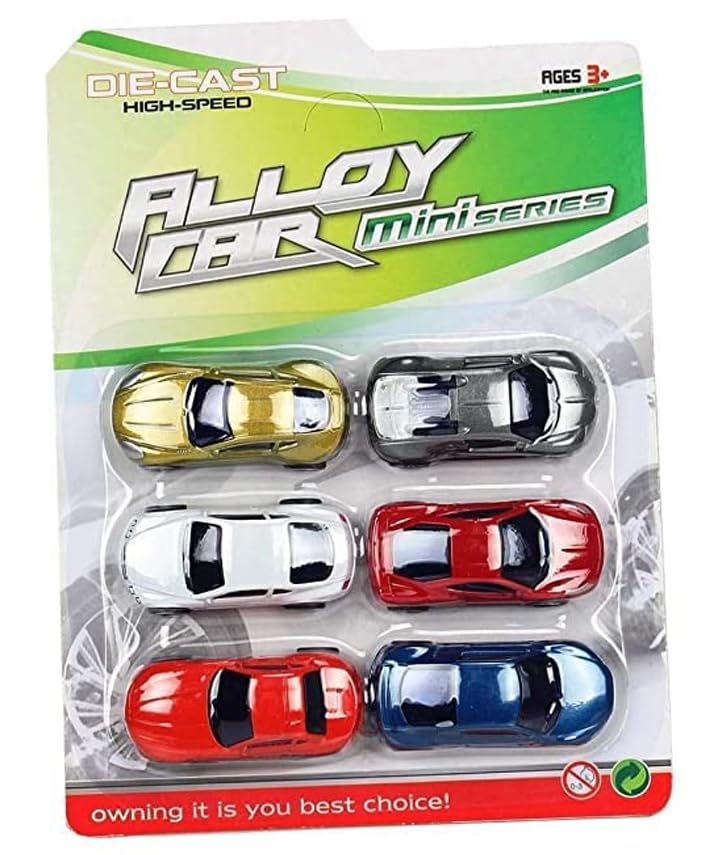 URBAN TOYS Die-Cast Alloy Metal Car Mini Series Pull Back Action Car Set of 6 Cars - Multicolour