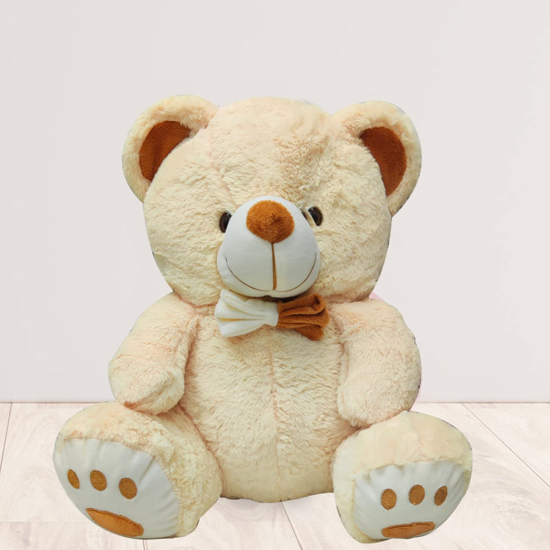 Webby Plush Cute Sitting Teddy Bear Soft Toys with Neck Bow and Foot Print, Beige 35 cm