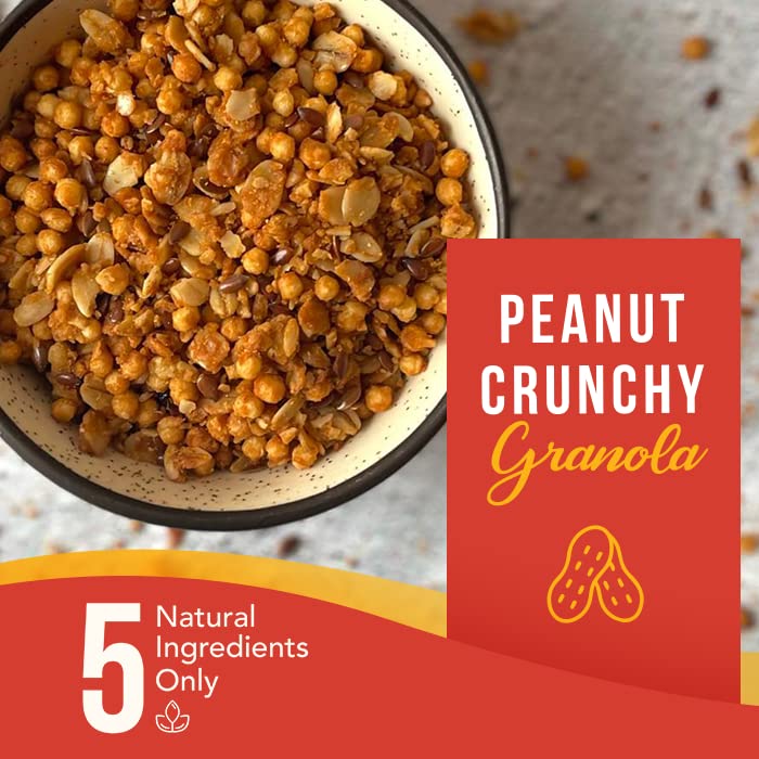 SnacQ Peanut Butter Granola | Delicious High Protein Breakfast Cereal | No Added Sugar, No Oil, No Preservatives | Tasty & Healthy Breakfast Cereal & Snack Gluten Free Peanut Butter Granola | 350 Grams (Pack of 1)