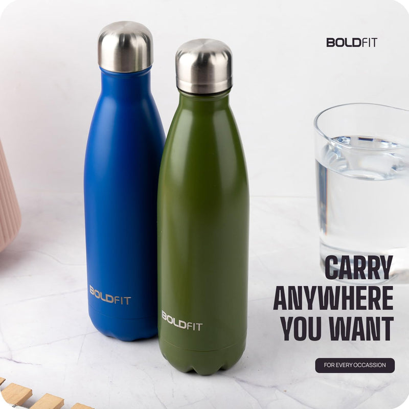 Boldfit Stainless Steel Water Bottle for Men & Women & Kids, Thermos Vacuum Flask Stylish Bottle Made for Keeping Water & Beverages Hot Or Cold Whole Day, Use in Home Office Gym (1000ml, Blue)