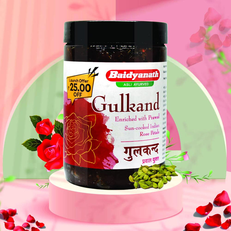 Baidyanath Gulkand Gummy Enriched with Prawal Sun-cooked Indian (Rose Petal Jam) - 400gram