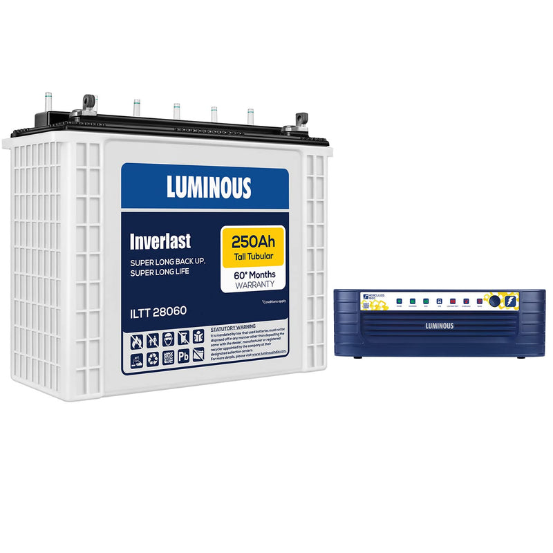 Luminous Inverter & Battery Combo (Hercules 1600 Square Wave 1500VA/12V Inverter with ILTT28060 Tall Tubular 250Ah Battery) for Home, Office & Shops