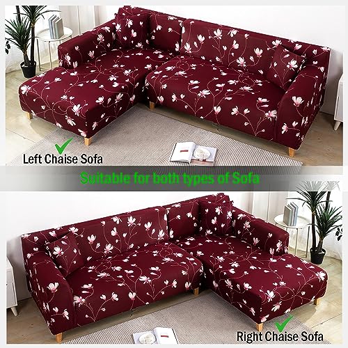 HOKIPO Sofa Cover L Shape, Wine Red Flowers (AR-4095-D11)