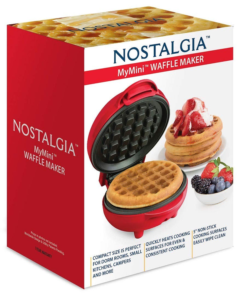 Nostalgia MWF5AQ MyMini Personal Electric Waffle Maker, Hash browns, French Toast Grilled Cheese, Quesadilla, Brownies, Cookies, Red