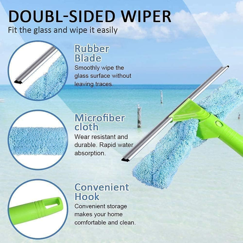 FIGMENT Professional All-Purpose Window Squeegee | 2-in-1 Window Cleaner Wiper and Scrubber| Dual Side Blade Rubber & Sponge | Aluminum Telescopic Pole 58-95cm &23"-37” for Car (Medium)