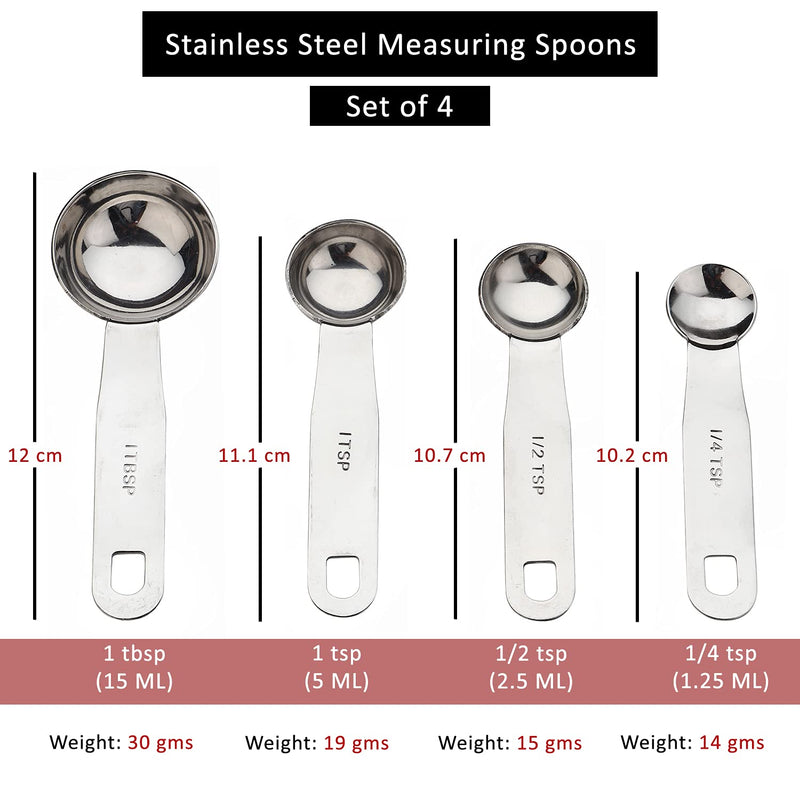 Steren Impex | Stainless Steel Measuring Spoon, Round Shaped, Set of 4 (1/4, 1/2, 1tsp, & 1 Tbsp.)