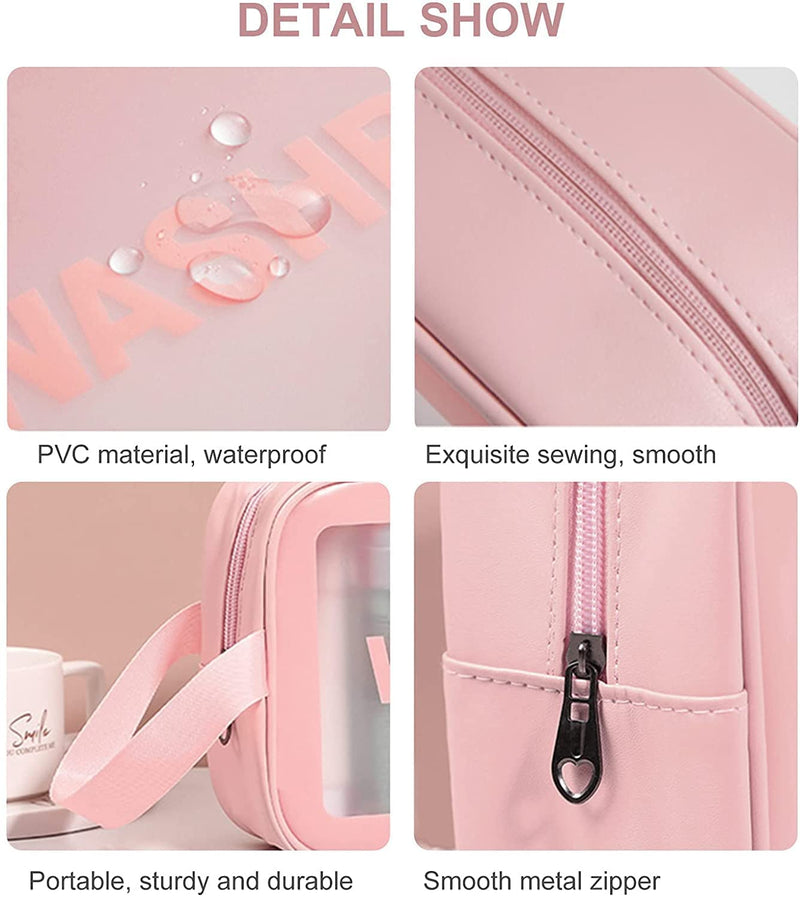 ERHETUS Multi-Functional Makeup Pouch for Women | Waterproof PVC Cosmetic Bags for Girls | Toiletry Storage Wash Bag | Travel Organizer for Bath Accessories & Grooming Kit (20 * 12 * 08 CM, Pink)