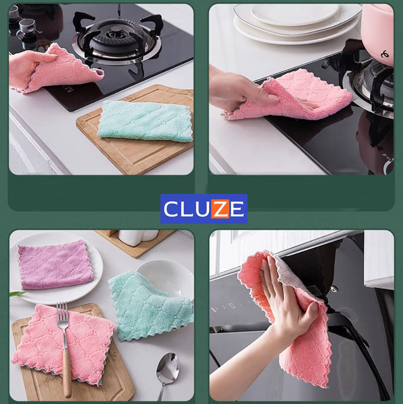 CLUZE  Microfiber Cleaning Cloth, Kitchen Towels, Double-Sided Microfiber Towel Lint Free Highly Absorbent Multi-Purpose Dust and Dirty Cleaning Supplies for Kitchen Car Cleaning