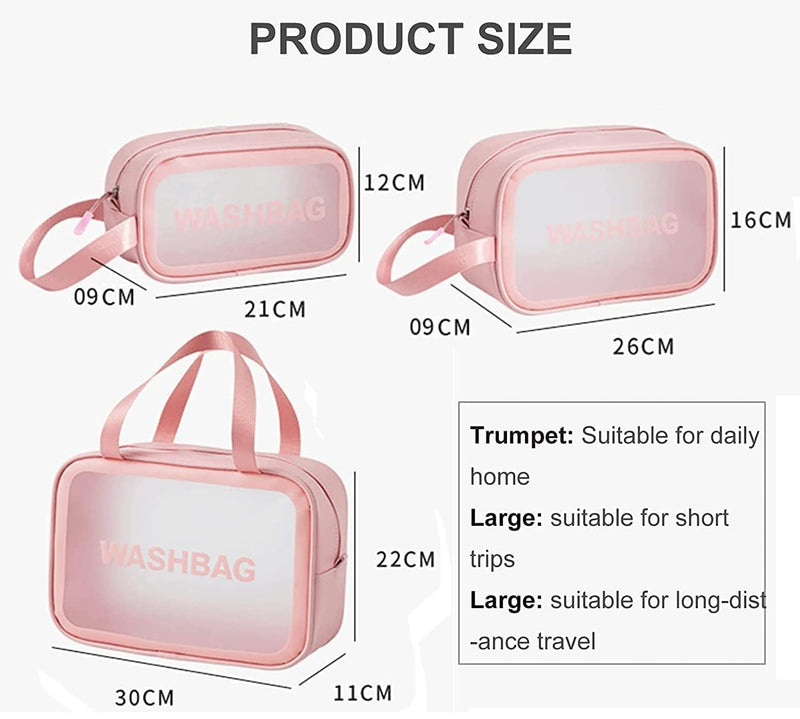 Umadiya® Multi-Functional Makeup Pouch for Women | Waterproof PVC Cosmetic Bags for Girls | Toiletry Storage Wash Bag | Travel Organizer for Bath Accessories & Grooming Kit, Set of 3 Pouches (Pink)