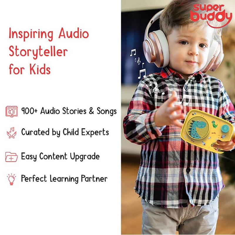 SuperBuddy Curio (Dino) Kids Speaker- 900+ Stories, Rhymes, Audiobooks- Electronic Educational and Learning Toy with Voice Recording, Bluetooth and USB, Birthday Gift for Kids Boys and Girls Age 3+