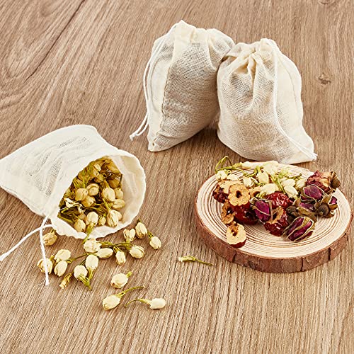 TUZAZO 50 Pack Reusable Drawstring Cotton Tea Bags - Cheesecloth Bags for Straining, Muslin Bags, Sachet Bags, Coffee Tea Bone Broth Brew Bags (3 x 4 inch)