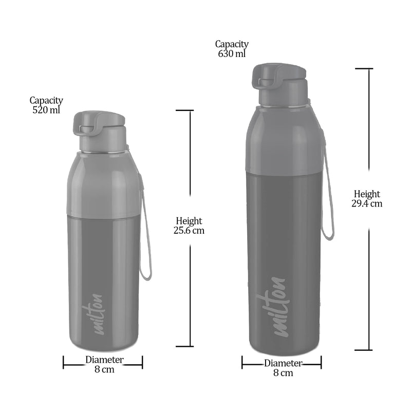 Milton Steel Convey 600/900 Insulated Inner Stainless Steel Water Bottle,Set of 2, 520 ml, 630 ml, Black | Leak Proof | BPA Free | Hot or Cold for Hours | Office | Gym | Hiking |Treking |Travel Bottle